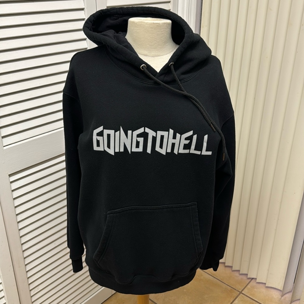 Going To Hell Black Hoodie Sweatshirt with Embroidered Lightning & Broken Heart